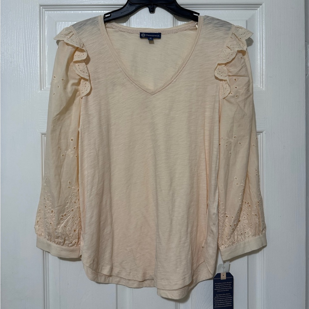 NWT Democracy Cream Long Sleeve Blouse